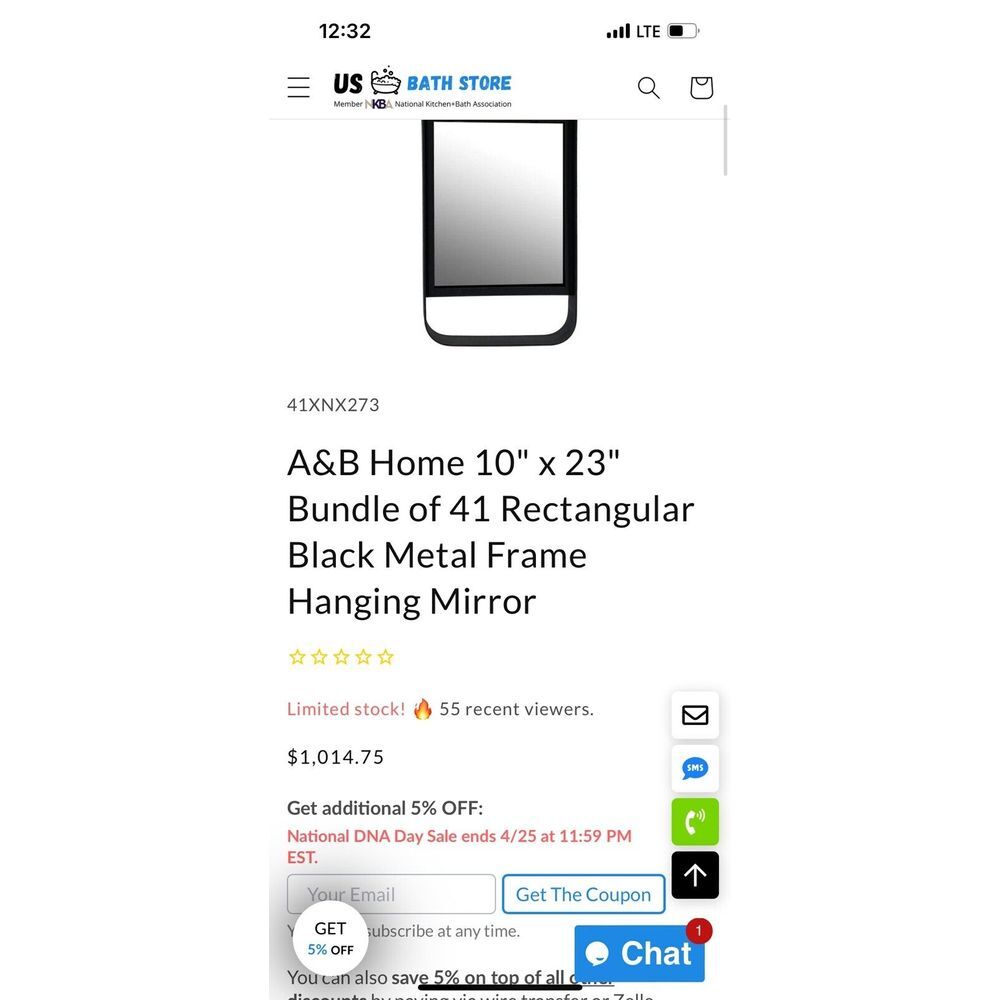 10"x23" A&B Home Rectangular Black Metal Frame Hanging Mirror - Picture 3 of 8